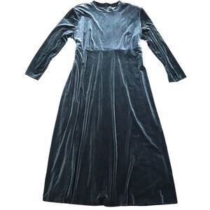 Vintage 90s Gray Velvet Long Sleeve Dress Maxi Rhinestones Plus XL Mock Neck